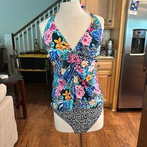 VENUS Floral Halter Swimsuit - Blue, Pink, Yellow